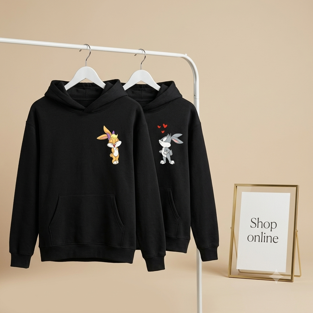 PACK OF COUPLE BLACK HOODIE (LOONEY TUNES POCKET SIZE)