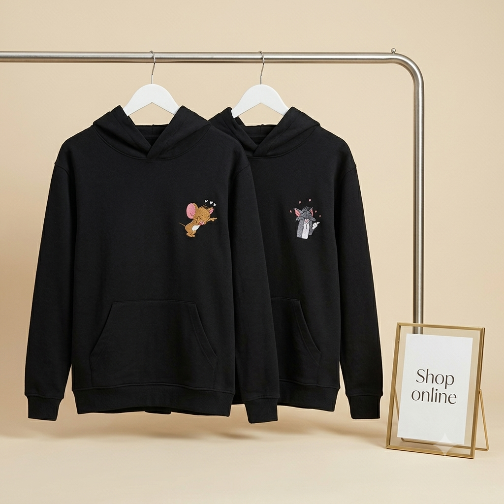 PACK OF COUPLE BLACK HOODIE (TOM JERRY POCKET SIZE)