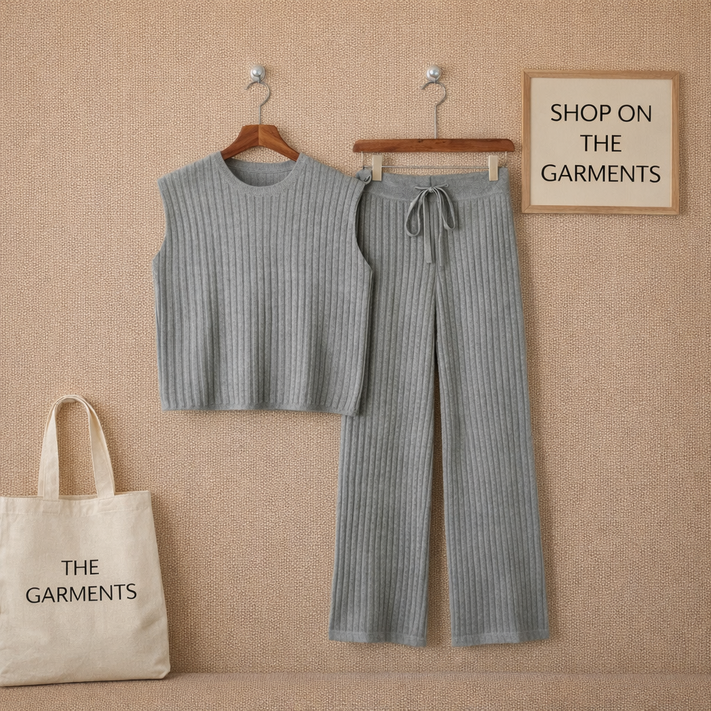 GREY RIB KNIT TRACKSUIT