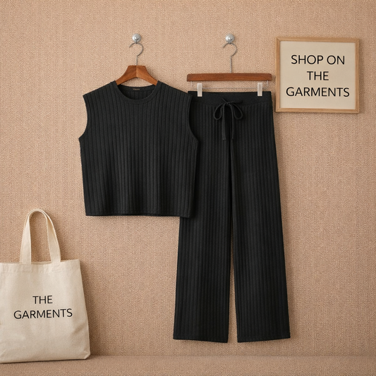 BLACK RIB KNIT TRACKSUIT