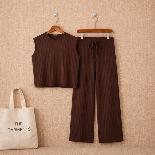 BROWN RIB KNIT TRACKSUIT