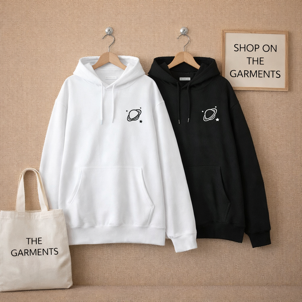 BLACK AND WHITE HOODIE (SATURN POCKET)