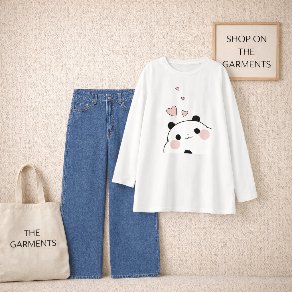 MITHO PANDA WHITE  FULL SLEEVES WITH DARK BLUE WIDE LEG  JEANS