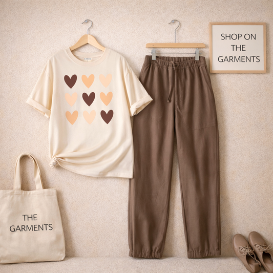BROWN HEART CREAM  T-SHIRT WITH BROWN FLAPPER
