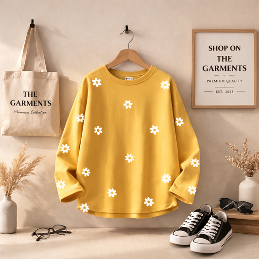 MUSTARD FULL SLEEVES T-SHIRT ( SUNFLOWER ALL OVER)