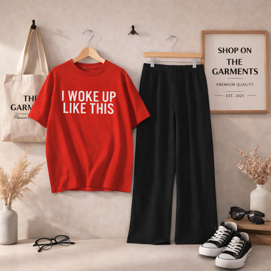 I WOKE UP LIKE THIS RED TSHIRT  WITH BLACK FLAPPER