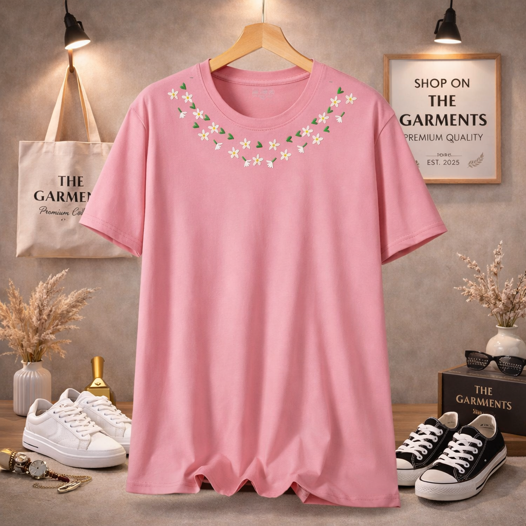 PINK TSHIRT ( FLOWER NECK)