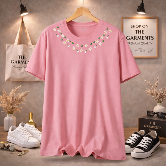 PINK TSHIRT ( FLOWER NECK)