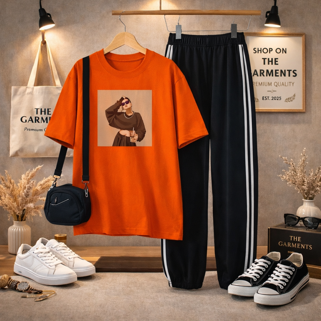 NECKLACE GIRL RED T-SHIRT WITH THREE STRIPE TROUSERS