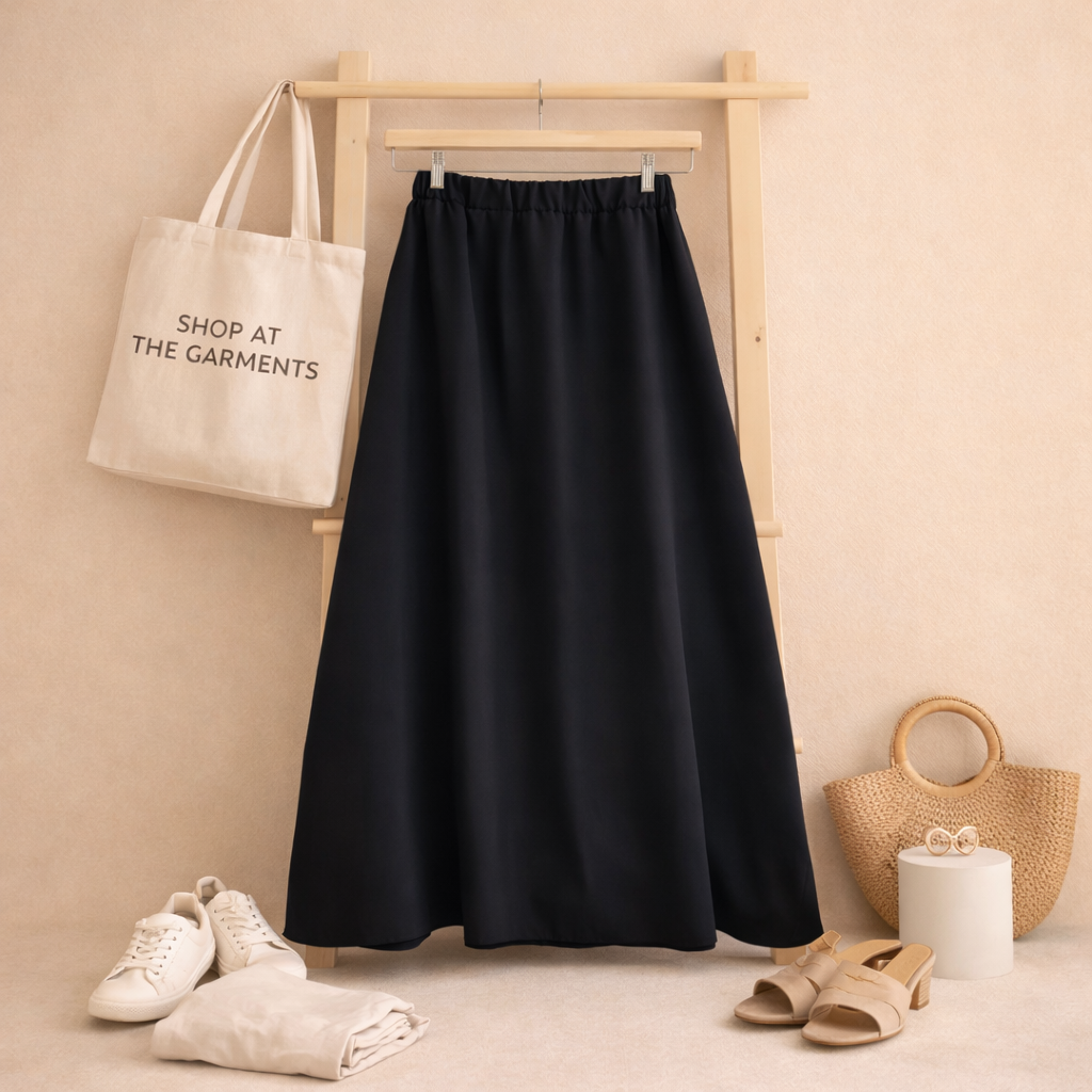 BLACK TWILL LONG SKIRT