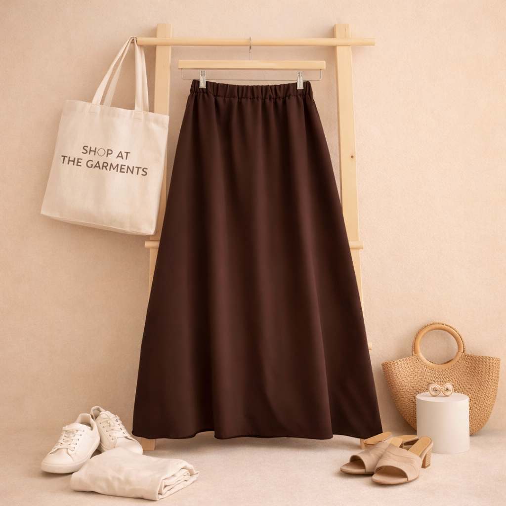 BROWN TWILL LONG SKIRT