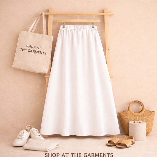 WHITE TWILL LONG SKIRT