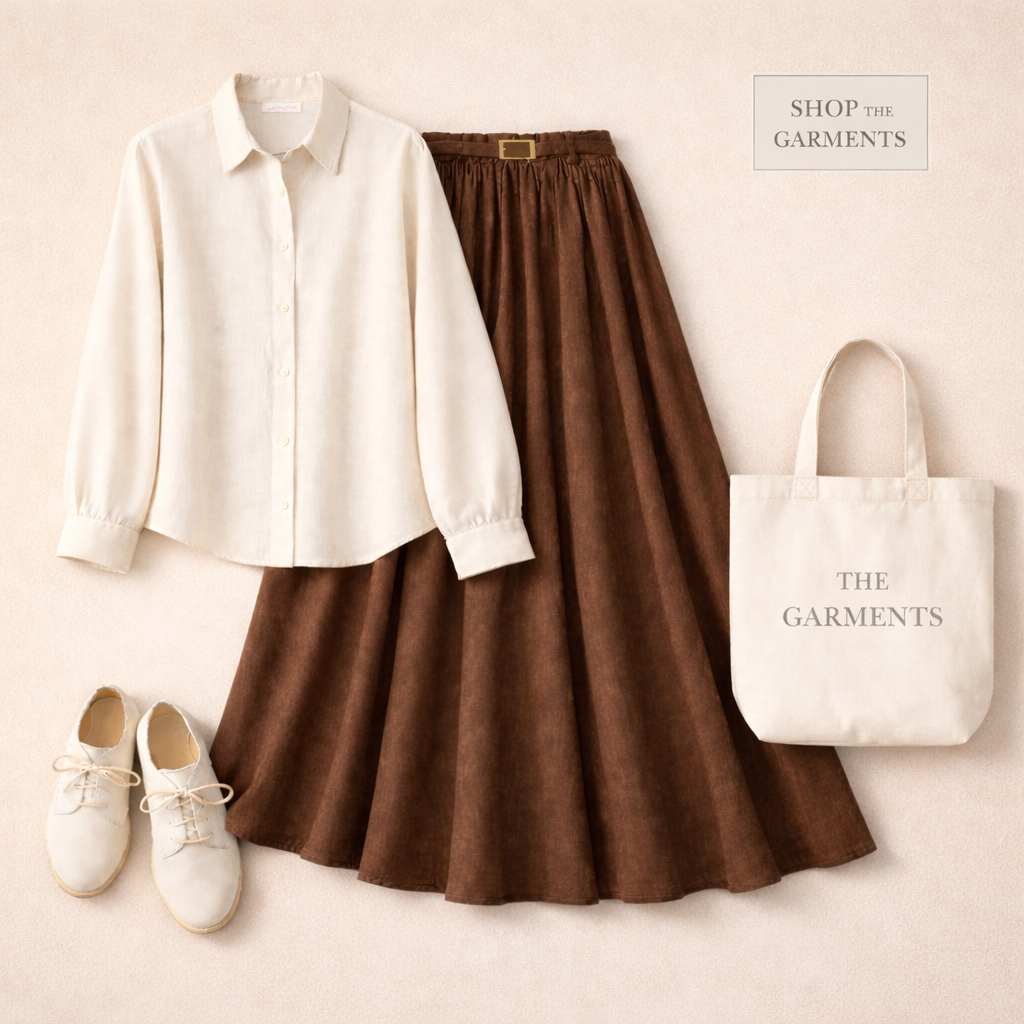 OFF WHITE BUTTON DOWN WITH BROWN SKIRT (Twill)