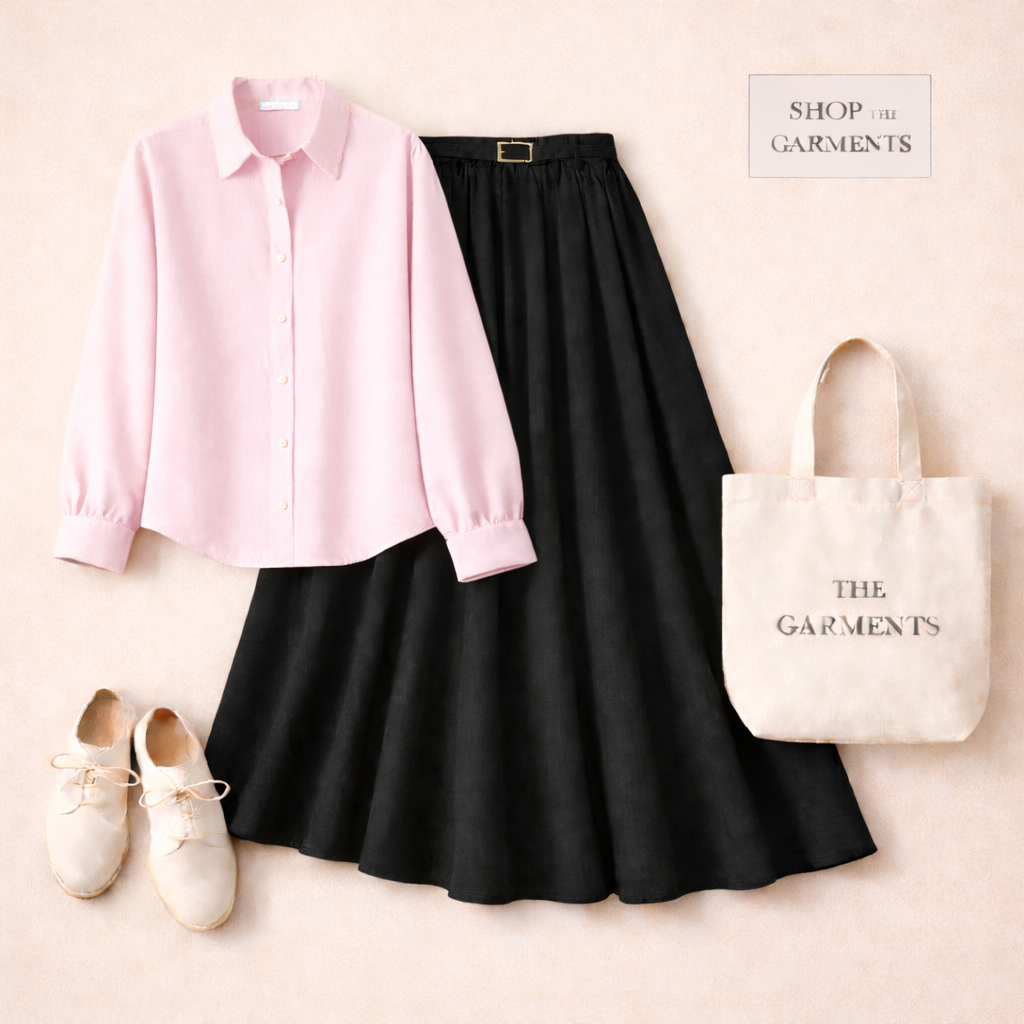 PINK BUTTON DOWN WITH BLACK SKIRT (Twill)