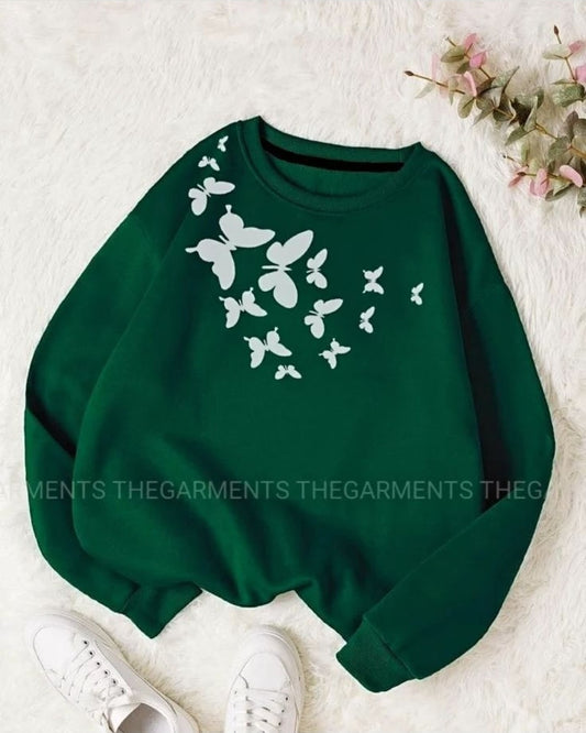 BOTTLE GREEN SWEATSHIRT SHOULDER BUTTERFLIES