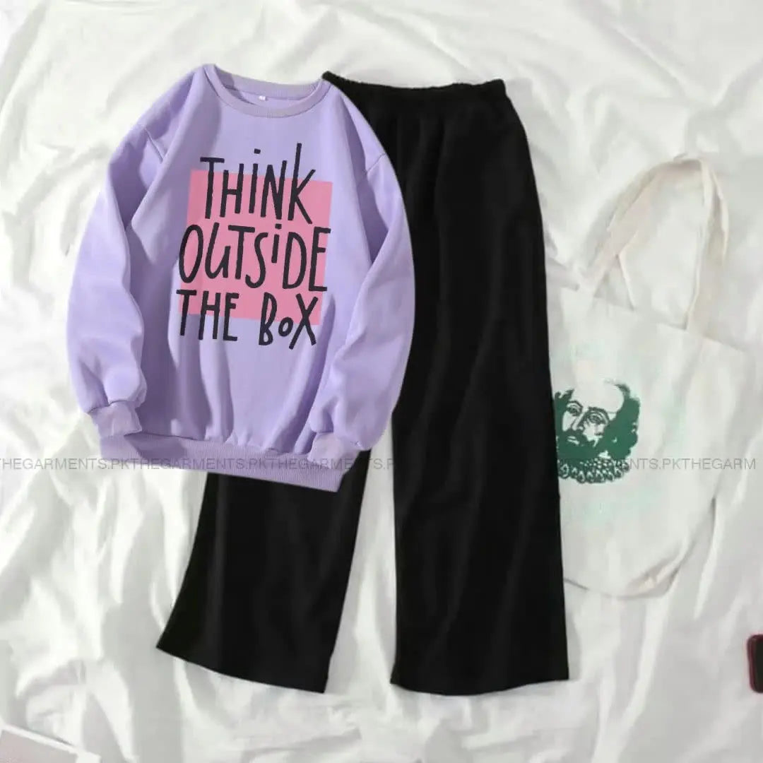 LILAC SWEATSHIRT THINK OUTSIDE THE BOX WITH BLACK FLAPPER