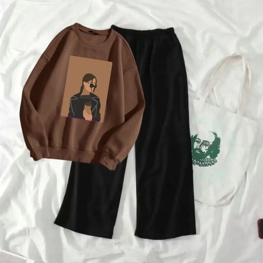 COFFEE GIRL BROWN SWEATSHIRT WITH FLAPPER