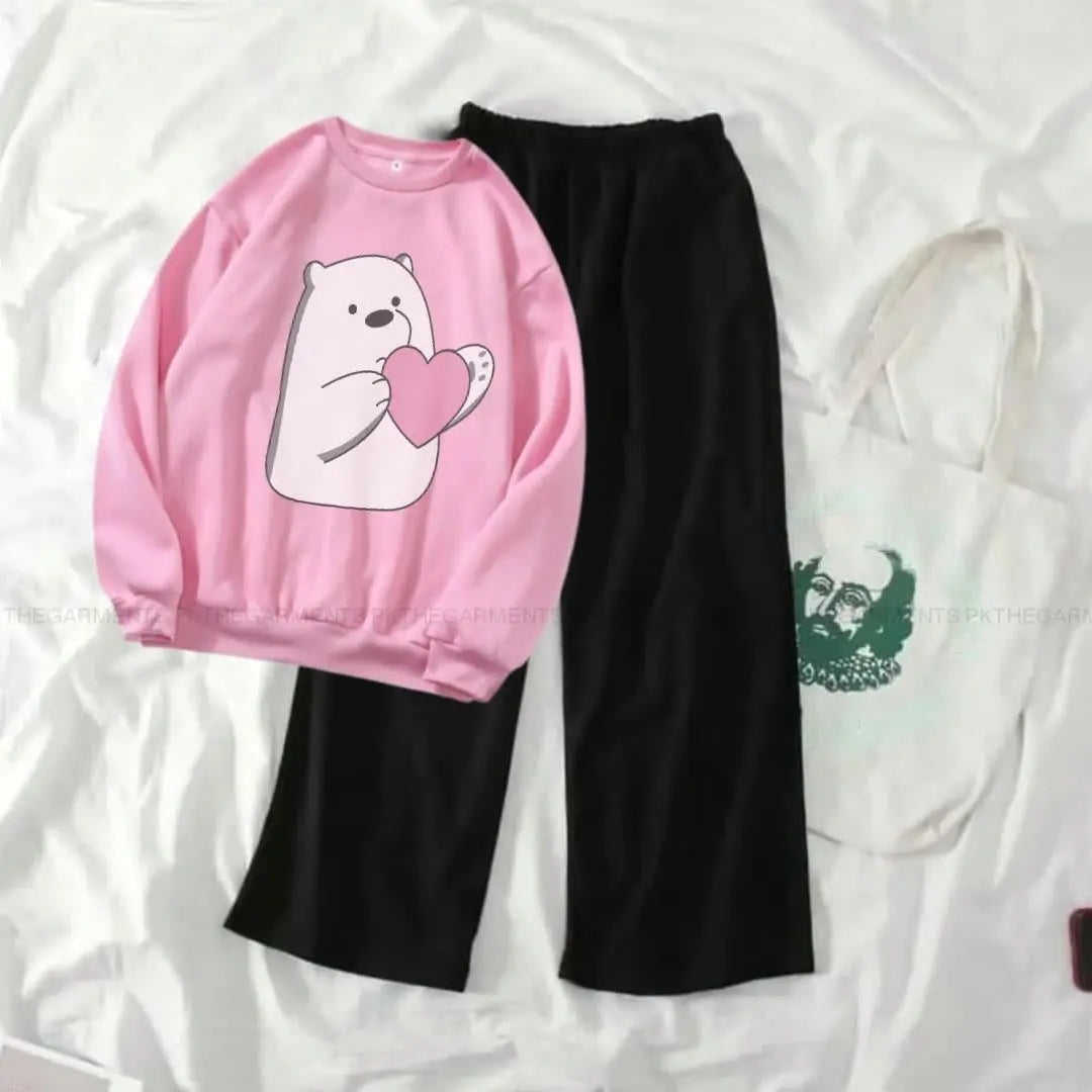 LIGHT PINK SWEATSHIRT ICE BEAR HEART WITH FLAPPER