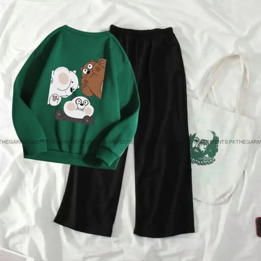 BOTTLE GREEN SWEATSHIRT BOX BEAR WITH FLAPPER