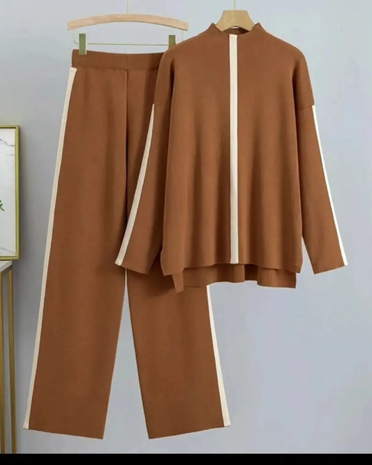 BROWN VERTICAL LINING TRACKSUIT