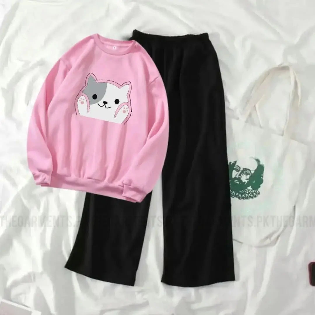 CUTE CAT LIGHT PINK SWEATSHIRT WITH FLAPPER