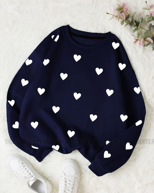 FILLED HEART ALL OVER NAVY BLUE SWEATSHIRT