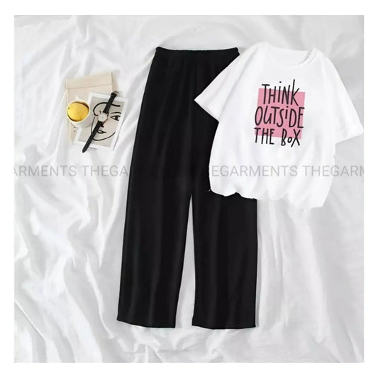 THINK OUTSIDE THE BOX WHITE TSHIRT WITH BLACK FLAPPER