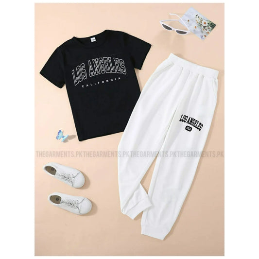 LOS ANGELES BLACK TSHIRT WITH WHITE TROUSER( LOS ANGELES POCKET)