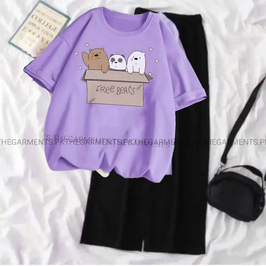 FREE BEAR LILAC TSHIRT WITH BLACK FLAPPER