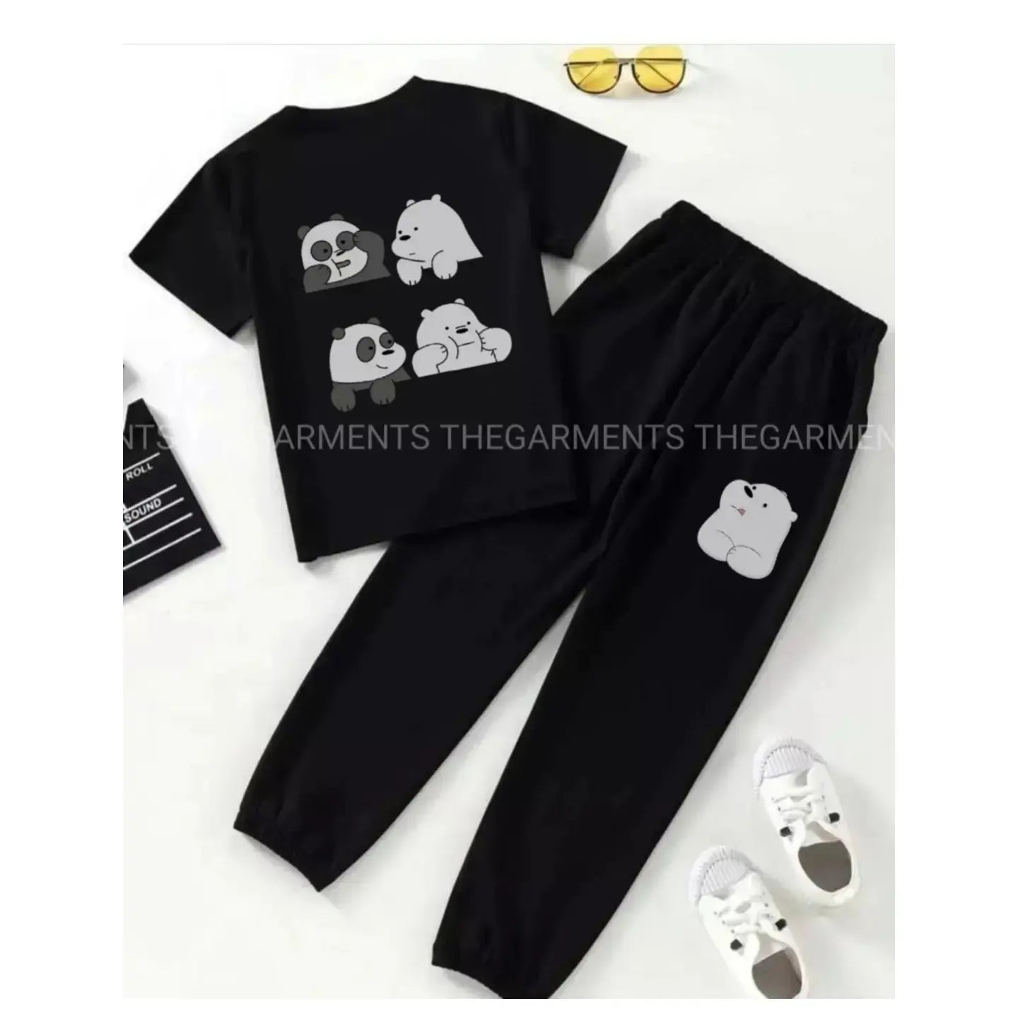 FOUR BEARS BLACK TSHIRT WITH BLACK TROUSER ( ICE BEAR POCKET)