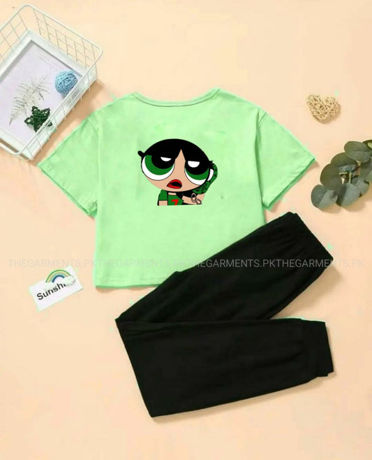 GREEN BUTTERCUP LIGHT GREEN TSHIRT WITH BLACK TROUSER