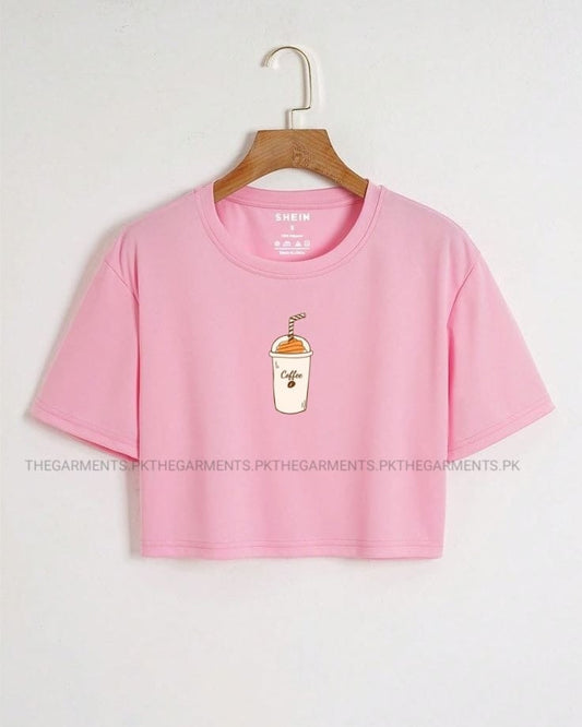 PINK CROP TSHIRT (NEW COFFEE CUP IN CENTRE)