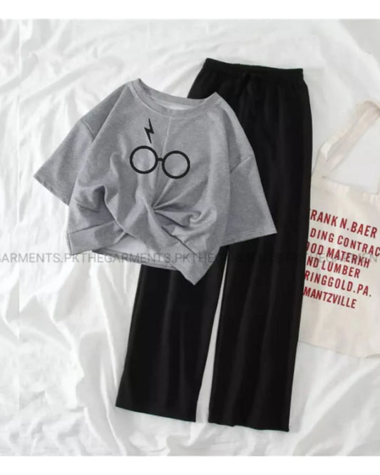 HARRY POTTER GLASSES GREY TSHIRT  WITH BLACK FLAPPER