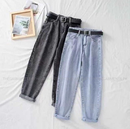 PACK OF 2 MOM JEANS ( CHARCOAL AND ICE BLUE)