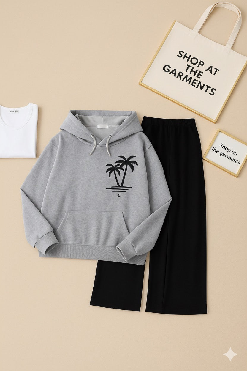 COCONUT TREE GREY HOODIE WITH FLAPPER