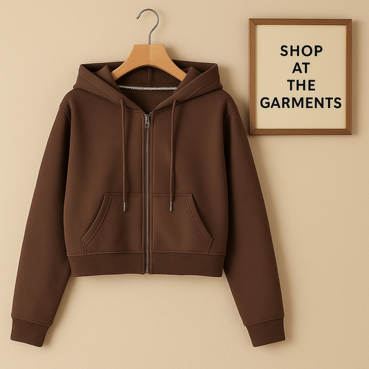 BROWN CROP ZIPPER HOODIE