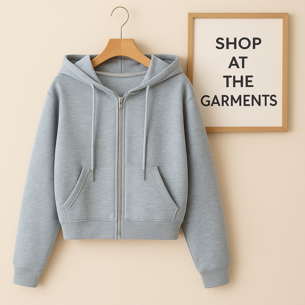 GREY CROP ZIPPER HOODIE