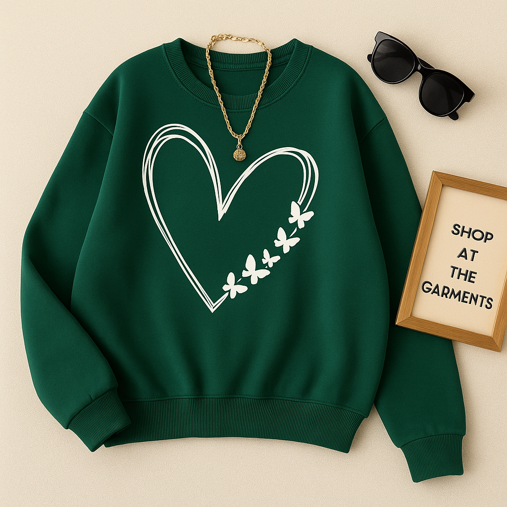 BUTTERFLY HEART BOTTLE GREEN SWEATSHIRT