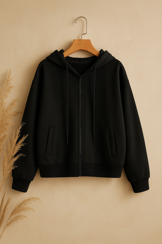 Basic Black Zipper Hoodie