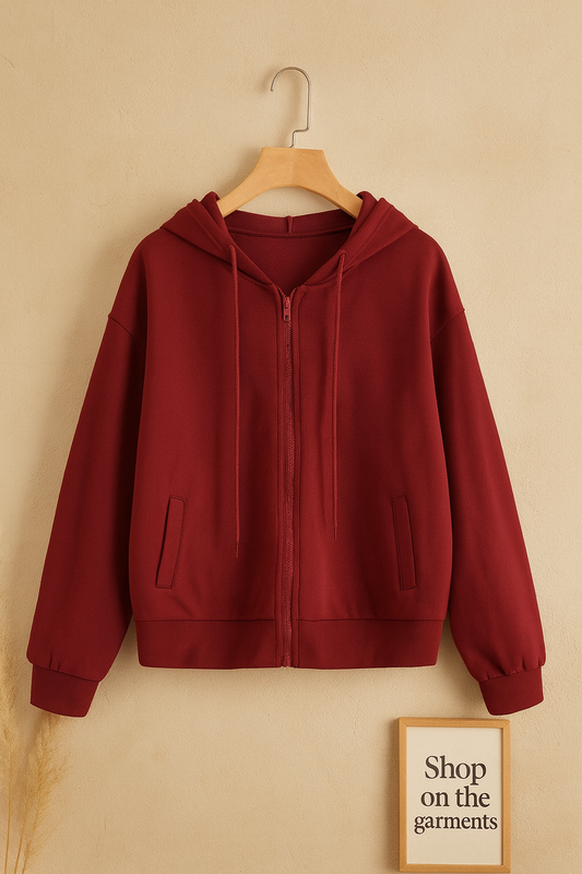 Basic Maroon Zipper Hoodie