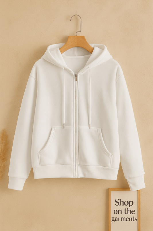 WHITE ZIPPER HOOIDE