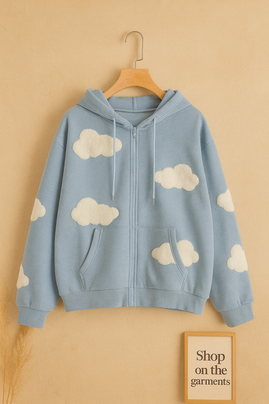 SKY BLUE ZIPPER HOODIE CLOUD ALL OVER
