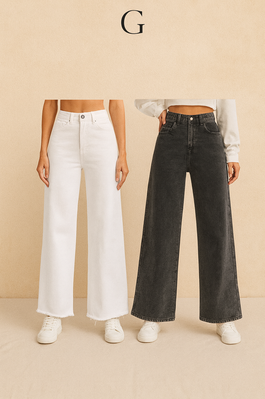 PACK OF 2 WIDE LEG JEANS ( WHITE AND CHARCOAL)