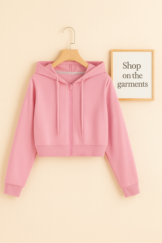 PINK CROP ZIPPER HOODIE