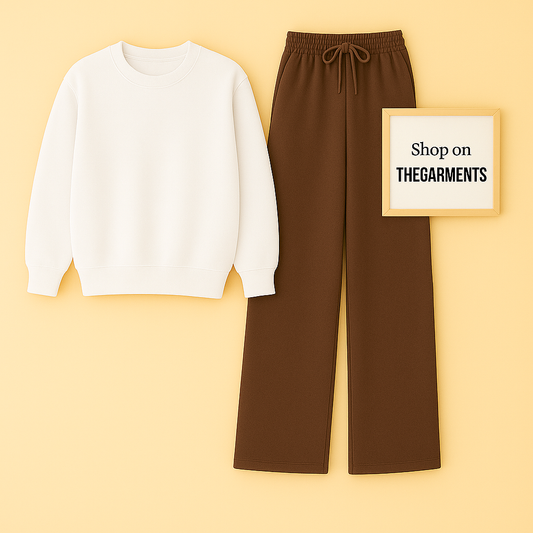 WHITE SWEATSHIRT WITH BROWN FLAPPER