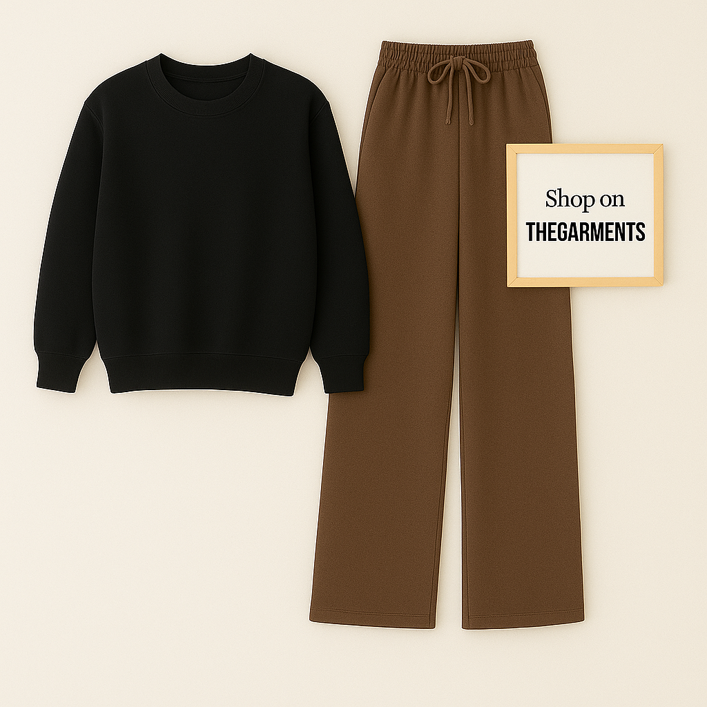 BLACK SWEATSHIRT WITH BROWN FLAPPER