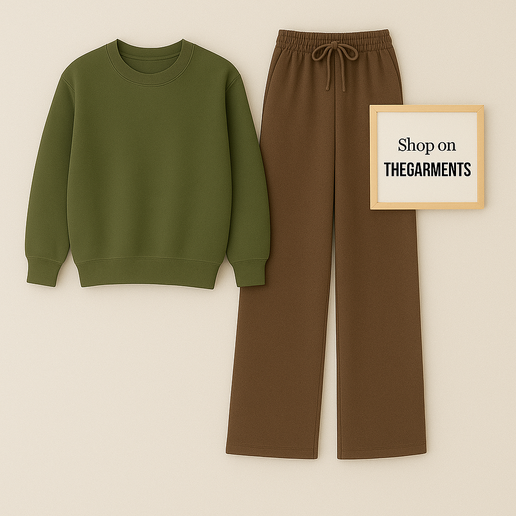 OLIVE GREEN SWEATSHIRT WITH BROWN FLAPPER