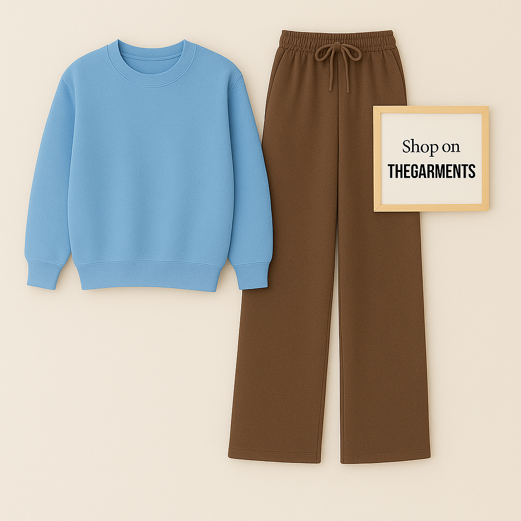 SKY BLUE SWEATSHIRT WITH BROWN FLAPPER
