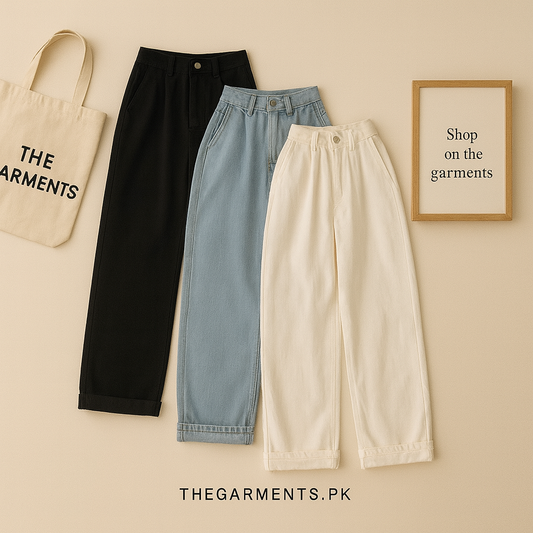 PACK OF 3 WIDE LEG JEANS ( BLACK SKY BLUE AND WHITE )