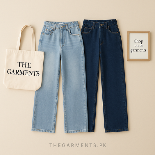 PACK OF 2 WIDE LEG JEANS ( DARK BLUE AND SKY BLUE)